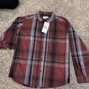 Calvin Klein Burgundy and Black Plaid Shirt